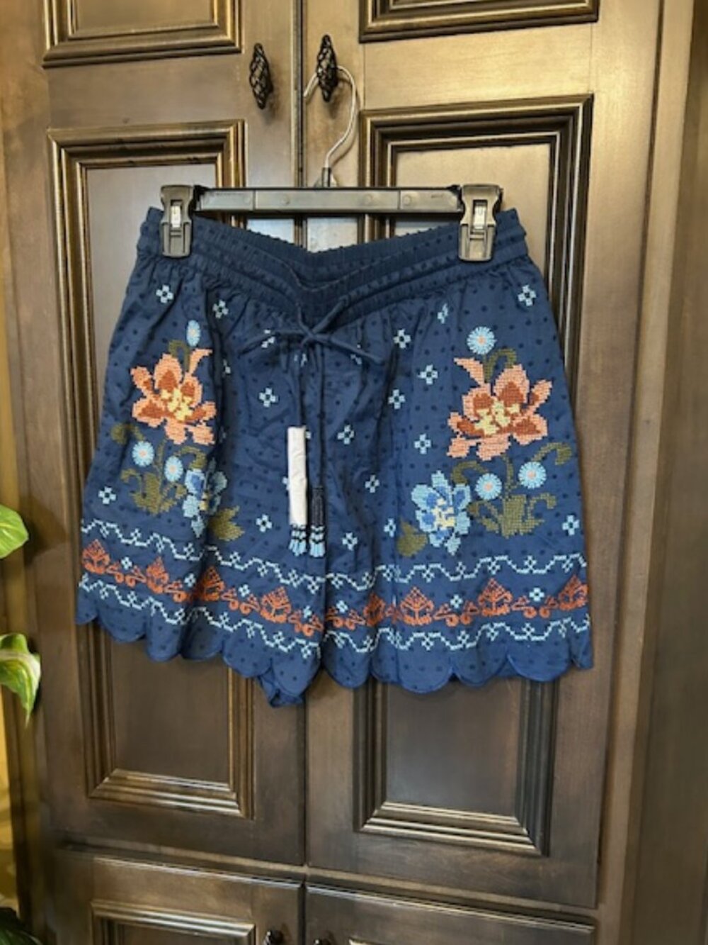 Farm Rio Dark Blue Multi 100% Cotton Stitched Garden Embroidered Shorts - Picture 2 of 14
